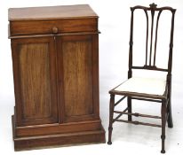 A mahogany wash stand cupboard and a chair.