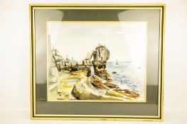 A L Lewis, a 20th century watercolour depicting a coastal scene. Signed and dated bottom right.