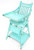A vintage blue painted high chair.