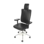 A high back black leather swivel and tilt office chair, Mario Benelli,