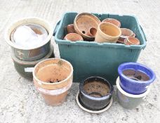 A collection of assorted vintage terracotta plant pots, etc. Including some glazed examples.