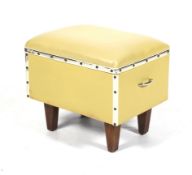 A 1950s style rectangular cushion and piano hinged top top leatherette footstool.