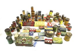 A collection of vintage medical product advertising tins.
