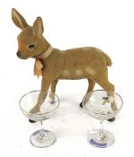 A Babycham deer advertising figure and two branded glasses. Max.