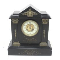 A Victorian black slate and ormolu mantel clock.