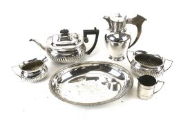 A tea set of six assorted silverplate items. Including tea pot, jug and sugar bowl, etc. Max.
