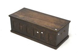 A vintage oak coffer chest, 'I T 1850'.
