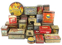 A collection of vintage tins. Including Victory Chlorodyne, Turnwright's Toffee De-light, etc.