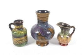 A collection of three assorted Mid century German vases. Max.