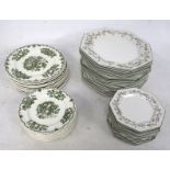 Set of green and white Masons 'Fruit Basket' plates and Johnson brothers plates.