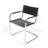 A Marcel Breuer design black leather and chrome Italian cantilever open armchair.