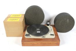A vintage/retro Thorens record deck turntable and speakers. Model TD135 s/n.