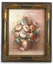 A contemporary oil on canvas depicting a floral still life, signed 'K Stone'.