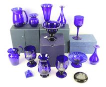 A collection of assorted Bristol blue glass, many signed, some boxed.