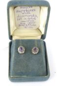 A pair of vintage 9ct gold, amethyst and diamond oval cluster stud earrings.