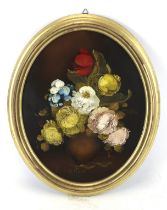 R Rosini floral still life in a gilt oval frame.