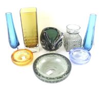 A collection of assorted mid-century glass. Including a pair of cased vases, bubble ashtrays, etc.