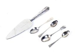 Four George IV and later silver tea and coffee spoons and a vintage silver-handled stainless-steel