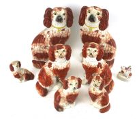 A collection of eight assorted Staffordshire china spaniels.