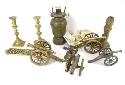 A selection of vintage brassware including model canons, etc. Max.