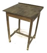 A vintage oak clerks writing desk. With a hinged lid on square supports.