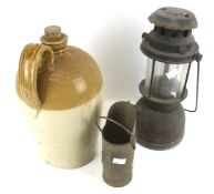 A saltglazed stoneware cider flagon, a storm lantern, etc. Max.