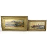 Two 19th century landscape oil paintings on canvas with gilt gesso frames. Max.