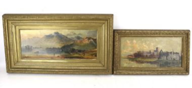 Two 19th century landscape oil paintings on canvas with gilt gesso frames. Max.