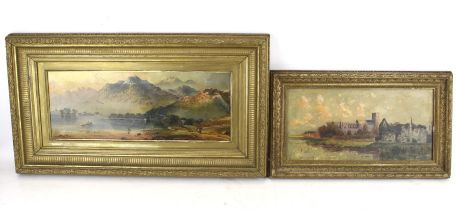 Two 19th century landscape oil paintings on canvas with gilt gesso frames. Max.