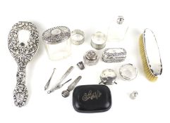 A small collection of miscellaneous silver and other items. Including a floral embossed oblong box.