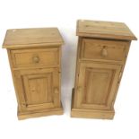 Two contemporary pine bedside cabinets. Both with a drawer positioned over a panelled door, Max.