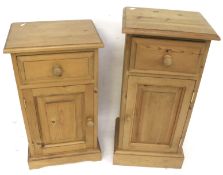 Two contemporary pine bedside cabinets. Both with a drawer positioned over a panelled door, Max.