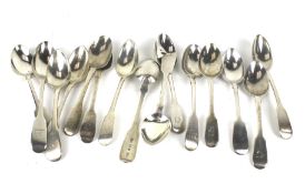 Fifteen various George IV and later silver fiddle pattern teaspoons.