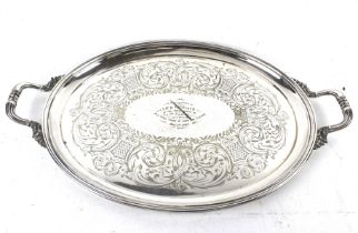 A large Victorian silver-plated oval tray by Elkington & Co.