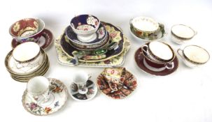 A collection of plates, cups and saucers. Including Dresden, etc Max. H6.