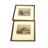 A pair of James Alhege Brewer colour etchings. Including 'St. Michaels Mount' and 'Loch Lomond'.