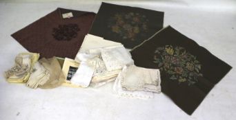 Collection of assorted vintage fabric. Including tapestries, crochet and doilies, etc.