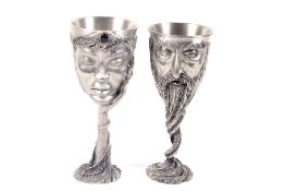 A pair of Royal Selanger Lord of the Rings pewter chalices.
