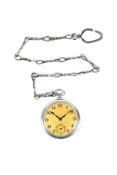 A continental silver pocket watch and a fancy link chain.