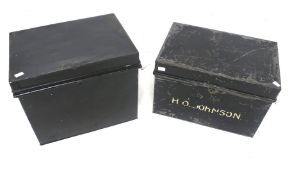Two vintage tin document boxes.