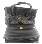 A vintage Arrogance black leather holdall bag and a briefcase.