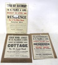 Three vintage W H Palmer & Sons auction posters. Local interest Glastonbury & Street. Max.