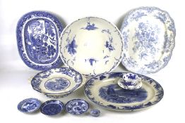 An assortment of blue and white ceramics.