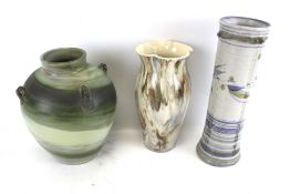 A collection of three assorted studio pottery vases.