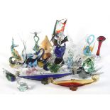 A collection of glassware. Including paperweights, Murano models, etc. Max.