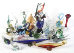 A collection of glassware. Including paperweights, Murano models, etc. Max.