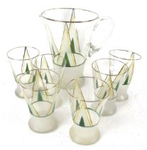 An Art Deco style glass lemonade set. Including jug and six glasses. Max.