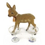 A Babycham deer advertising figure and two branded glasses. Max.