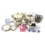 Mixed lot of assorted china, glass paperweights, costume jewellery and trinket boxes. Max.