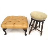 A vintage oak piano stool and a deep button top footstool.